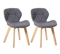 Charles Jacobs Set of 2 Diamond Patterned Dining Chairs with Beech Wood Legs - Grey Fabric