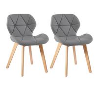 Charles Jacobs Set of 2 Diamond Patterned Dining Chairs with Beech Wood Legs - Grey Faux Leather