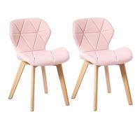 Charles Jacobs Set of 2 Diamond Patterned Dining Chairs with Beech Wood Legs - Pink Faux Leather