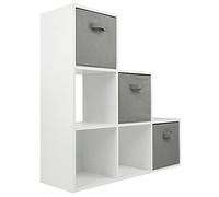 Charles Jacobs White 3 Level 6 Cube Shelving Unit + 3 Grey Fabric Storage Drawers