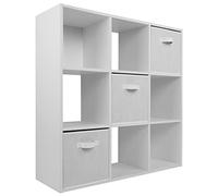 Charles Jacobs White 9 Cube Storage Shelving Unit + 3 White Fabric Drawers