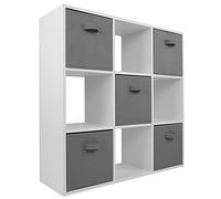 Charles Jacobs White 9 Cube Storage Shelving Unit + 5 Grey Fabric Drawers
