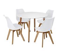 Charles Jacobs White Circular Dinner Table Set with 4 Dining Chairs - White