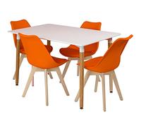 Charles Jacobs White Rectangular Dinner Table Set with 4 Dining Chairs - Orange