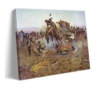 Charles Marion Russell The Camp Cook's Troubles; Bronc to Breakfast Print - Western Genre Wall Art Depicting Cowboy And Horse Chaos Wall Art Painting Canvas Gift Living Room Prints Bedroom Decor Artwo