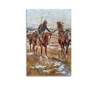 Charles Marion Russell The Meeting of American And Native American Men Shaking Hands on Horseback Wall Art Poster Oil Painting Prints Wall Art Canvas Living Room Bedroom Decor Artworks 08x12inch(20x30