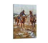 Charles Marion Russell The Meeting of American And Native American Men Shaking Hands on Horseback Wall Art Poster Oil Painting Prints Wall Art Bedroom Prints Home Decor Hanging Picture Canvas 24x36in