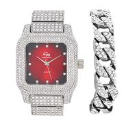 Charles Raymond Bling-ed Out Biggie Square Hip Hop Iced Out Watch You Will Hypnotize in a Crystal Watch - 0513Sq, Red Cuban, 8 inches, 0513Sq (Red Cuban)