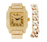 Charles Raymond Bling-ed Out Biggie Square Hip Hop Iced Out Watch You Will Hypnotize in a Crystal Watch - 0513Sq, Gold Black R# Cuban