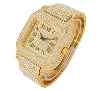 Charles Raymond Bling-ed Out Biggie Square Hip Hop Iced Out Watch You Will Hypnotize in a Crystal Watch - 0513Sq, Gold Black R#, Modern