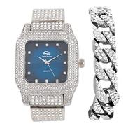 Charles Raymond Bling-ed Out Biggie Square Hip Hop Iced Out Watch You Will Hypnotize in a Crystal Watch - 0513Sq, Blue Cuban, 8 inches, 0513Sq (Blue Cuban)