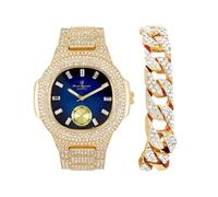 Charles Raymond Bling-ed Out Bracelet with Oblong Iced Look Hip Hop Watch - 8475BC Cuban, ST10235VO Blue Gold -C, 9 inches watch 9 inches bracelet