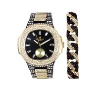 Charles Raymond Bling-ed Out Bracelet with Oblong Iced Look Hip Hop Watch - 8475BC Cuban, ST10235VO GLD-BLK TT -C, 9 inches watch 9 inches bracelet