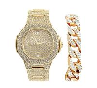 Charles Raymond Bling-ed Out Cuban Bracelet with Oblong Iced Look Hip Hop Watch - 8475BC Cuban, 8967 Gold Baguette, 9 inches watch 9 inches bracelet, 8475BC Cuban (8967 Gold Baguette)