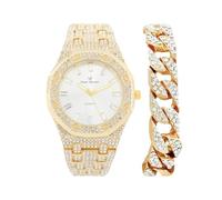 Charles Raymond Bling-ed Out Rapper's Luxury Hip Hop Mens Watch - Stand Out in Your Crew with This Bling Timepiece seen from Miles Away - 10227FAM, ST10528 Gld Slv -C, Hip Hop Iced out Rapper