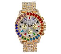 Charles Raymond Bling-ed Out Round Metal Mens Color on Blast Watch with Diamond Time Indicators - Ice on Fire!!! - ST10327DxxS, ST10327CO Gold Rainbow, 9.5 Inches, ST10327DxxS (ST10327CO Gold Rainbow)