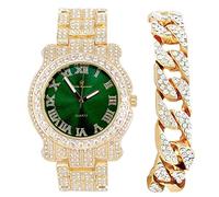 Charles Raymond Bling-ed Out Silver Round Luxury Mens Watch w/Bling-ed Out Bracelet - L0504B, L0504DXB Cuban (Roman Gold Money Green), mens, L0504B (L0504RNB Cuban Gold Money Green)