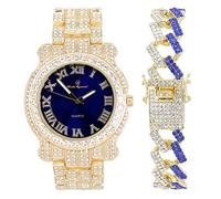 Charles Raymond Bling-ed Out Silver Round Luxury Mens Watch w/Bling-ed Out Bracelet - L0504B, L0504RNB ZZ Gold Royal Blue, mens, L0504B (L0504RNB ZZ Gold Royal Blue)