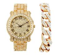 Charles Raymond Bling-ed Out Silver Round Luxury Mens Watch w/Bling-ed Out Bracelet - L0504B, L05054RN Gold #R BLK-C, mens, L0504B (L05054RN Gold #R BLK-C)
