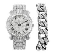 Charles Raymond Bling-ed Out Silver Round Luxury Mens Watch w/Bling-ed Out Bracelet - L0504B, L05054RN SLV #R BLK-C, mens, L0504B (L05054RN SLV #R BLK-C)