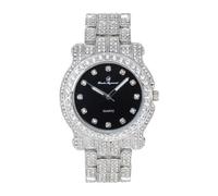 Charles Raymond Bling-ed Out Ultimate Hip Hop Royalty Mens Watch w/Easy Reader Roman Numeral or Iced Out Diamond Time Indicators - Bright Colored Dials - L0504, L0504DX SLV BLK, L0504DX SLV BLK