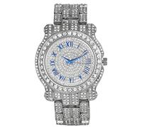 Charles Raymond Bling-ed Out Ultimate Hip Hop Royalty Mens Watch w/Easy Reader Roman Numeral or Iced Out Diamond Time Indicators,Bright Colored Dials,L0504, Silver Blue Roman #, Blinged Out, Iced Out
