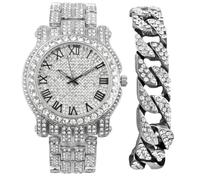 Charles Raymond Bling-ed Out Ultimate Hip Hop Royalty Mens Watch w/Easy Reader Roman Numeral or Iced Out Diamond Time Indicators - Bright Colored Dials - L0504, L0504-Silver-Blk #R-Cuban, Hip Hop