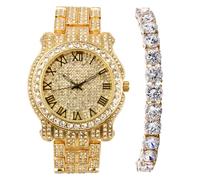 Charles Raymond Bling-ed Out Ultimate Hip Hop Royalty Mens Watch w/Easy Reader Roman Numeral or Iced Out Diamond Time Indicators - Bright Colored Dials - L0504, L0504-Gold-Blk #R-Tennis, Hip Hop