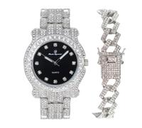 Charles Raymond Bling-ed Out Ultimate Hip Hop Royalty Mens Watch w/Easy Reader Roman Numeral or Iced Out Diamond Time Indicators - Bright Colored Dials - L0504, L0504DX SLV BLK -ZZ, L0504DX SLV BLK