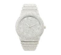 CHARLES RAYMOND Luxury Iced Out Round Watch or Bling-ed Out Baguette-Cut Rectangular Watch with Crystal Diamond Watch Pave Design, ST10626 Silver, Luxury