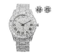 Charles Raymond Mens Big Rocks with Roman Numerals Fully Iced Out Colorful Dial Watch - ST10327 RN Single, ST10327RN SILVER BLK R#, Modern