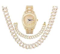 Charles Raymond Silver Bling'ed Out Mens Watches on Blast w/Zig Zag Bling'ed Out Necklace & Bracelet Sets - New Cuban Z Links w/3 Row Diamonds on Each Side - ST102SSeries, Rhinestone