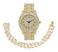 Charles Raymond Silver Bling'ed Out Mens Watches on Blast w/Zig Zag Bling'ed Out Necklace & Bracelet Sets - New Cuban Z Links w/3 Row Diamonds on Each Side - ST102SSeries, ST10327 Gold w/Bracelet, 8