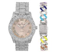 Charles Raymond Women's Baguette Cut Rainbow Iced Out Watch combs of you choices With Bling'ed Out Tennis Bracelet or Necklace with Matching Diamond Crystal Set - Rainbow - 23, No Necklace, Metal