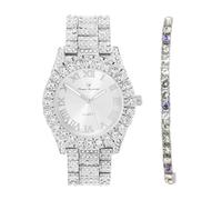 Charles Raymond Women's Big Rocks Bezel Colored Dial with Roman Numerals Fully Iced Out Watch - ST10327LA, ST10327LA SLV - Purple-TB, Hip Hop, Blinged Out, Iced Out, Luxury Dress Watch