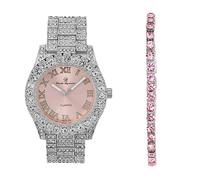 Charles Raymond Women's Big Rocks Bezel Colored Dial with Roman Numerals Fully Iced Out Watch - ST10327LA, ST10327LA-TB SLV BLUSH, Hip-Hop