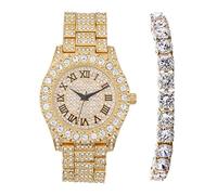 Charles Raymond Women's Big Rocks Bezel Colored Dial with Roman Numerals Fully Iced Out Watch - ST10327LA, 7.5 inches