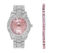 Charles Raymond Women's Big Rocks Bezel Colored Dial with Roman Numerals Fully Iced Out Watch - ST10327LA, ST10327LA-TB SLV PINK, Hip-Hop