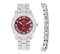 Charles Raymond Women's Big Rocks Bezel Colored Dial with Roman Numerals Fully Iced Out Watch - ST10327LA, ST10327TLA Silver - Burgundy, 7.5 inches, ST10327LA (TLA Silver - Burgundy)
