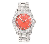 Charles Raymond Women's Big Rocks Bezel Colored Dial with Roman Numerals Fully Iced Out Watch - ST10327LA (Silver - Peach), Silver - Peach, 7.5 inches, ST10327LA (Silver - Peach)