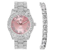 Charles Raymond Women's Big Rocks Bezel Colored Dial with Roman Numerals Fully Iced Out Watch - ST10327LA, ST10327LA SLV Pink w/TB, Hip Hop, Blinged Out, Iced Out, Luxury Dress Watch
