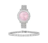 CHARLES RAYMOND Women's Luxury Crystal Diamonds Iced Out Watch, a True Testament to blinged-Out Beauty and Timeless Glamour, L0504LA-T SLV-Pink, L0504LA-T SLV-Pink