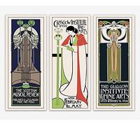 Charles Rennie Mackintosh Wall Art Poster - The Glasgow Institute Of The Fine Arts Wall Decor Set Of 3 - Contemporary Art Deco for Office and Home Decorations Art Print Room Decor (20 x 47)