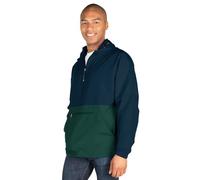 Charles River Apparel Unisex's Pack-N-Go Wind & Water-Resistant Pullover (Reg/Ext Sizes) Rain Jacket, Navy/Forest, Large