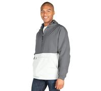 Charles River Apparel Unisex's Pack-n-go Windbreaker Pullover Hooded Jacket Rain, Grey/White, XXL