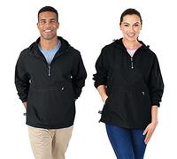 Charles River Apparel Women's Pack-n-go Windbreaker Pullover Hooded Jacket, Black, S