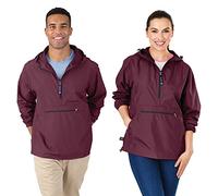 Charles River Apparel Women's Pack-n-go Windbreaker Pullover Hooded Jacket, Maroon, Medium
