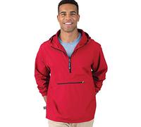 Charles River Apparel Women's Pack-n-go Windbreaker Pullover Hooded Jacket, Red, M