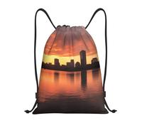 Charles River City Skyline Sunset Women Men Pe Bag Large Drawstring Bag Waterproof Drawstring Backpack For Beach Travel Hiking