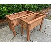 Charles Taylor 2 Piece Raised Trough Set - 1x Extra Large and 1x Large Wooden Veg Trough Planter